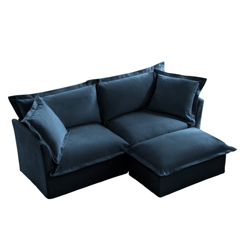 Walker Edison | Cloud Slipcovered Sectional Blue Sofa Ottoman - Image 10