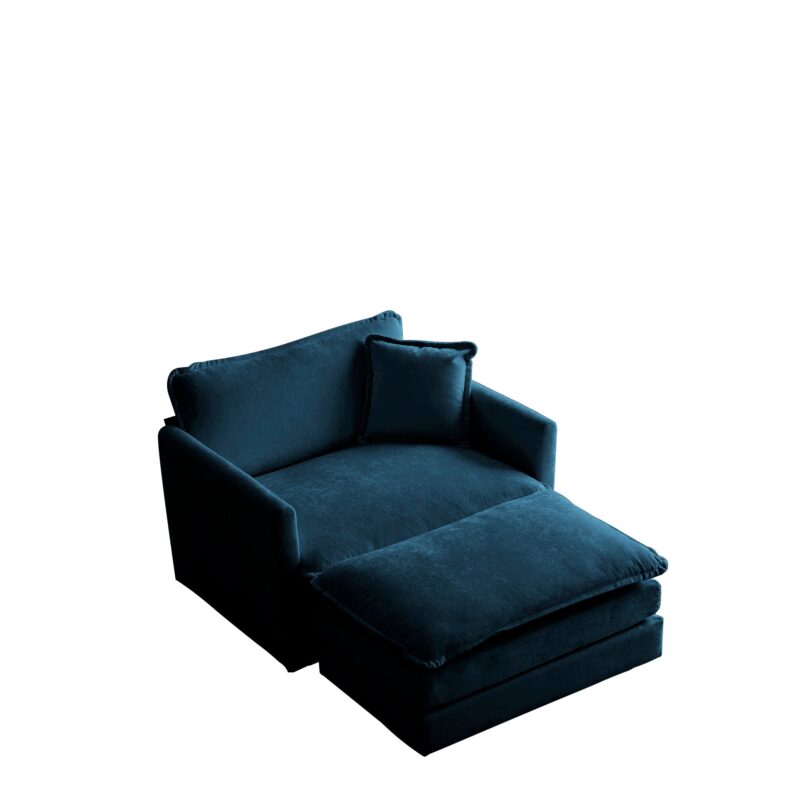Walker Edison | Teal Chenille Cloud Accent Chair with Ottoman - Image 3
