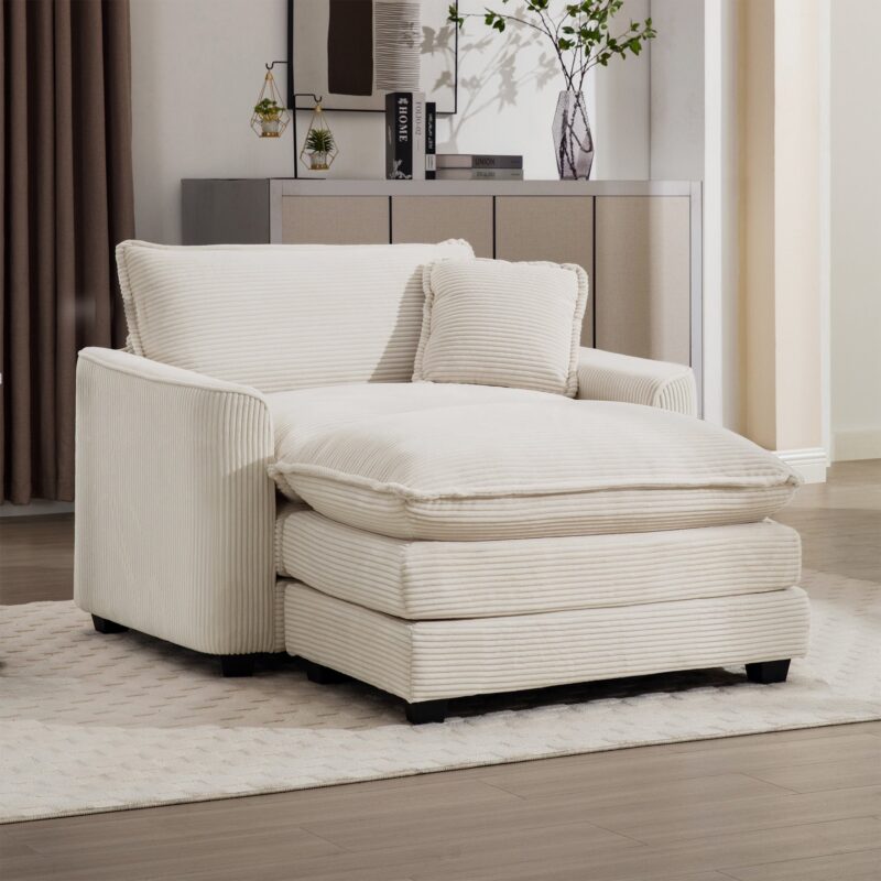 Walker Edison | Corduroy Deep Seat Cloud Accent Chair with Ottoman Set - Image 3