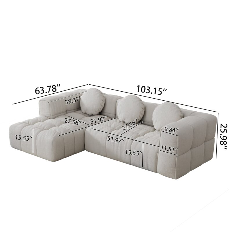 Walker Edison | Modular Minimalist Tufted Sectional Sofa Set with 3 pillows - Image 20