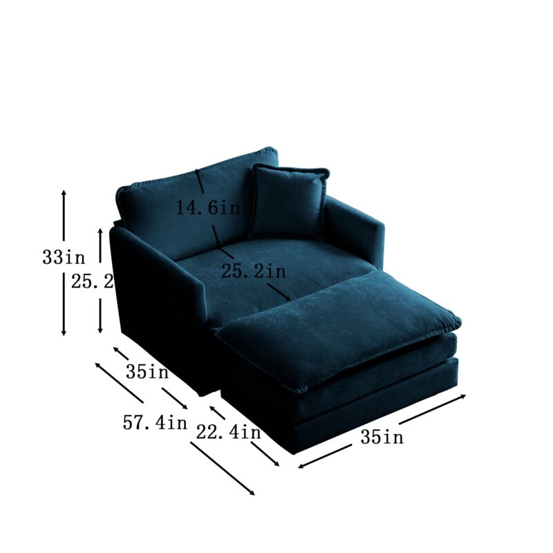 Walker Edison | Teal Chenille Cloud Accent Chair with Ottoman - Image 5