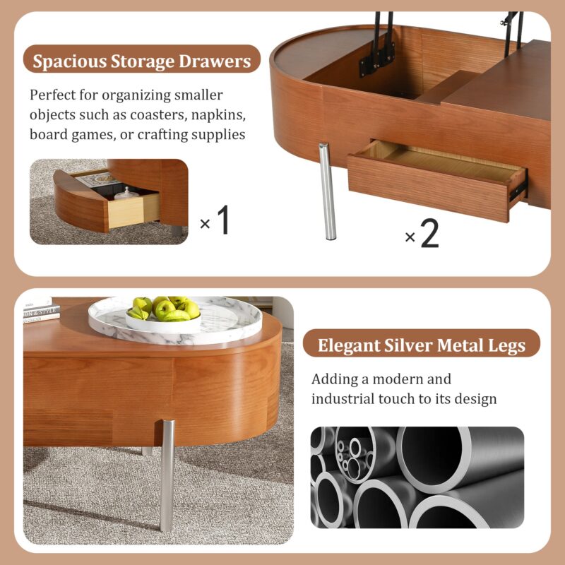 Walker Edison | Modern Lift Top Coffee Table with Marble Pattern Tray and Storage - Image 10
