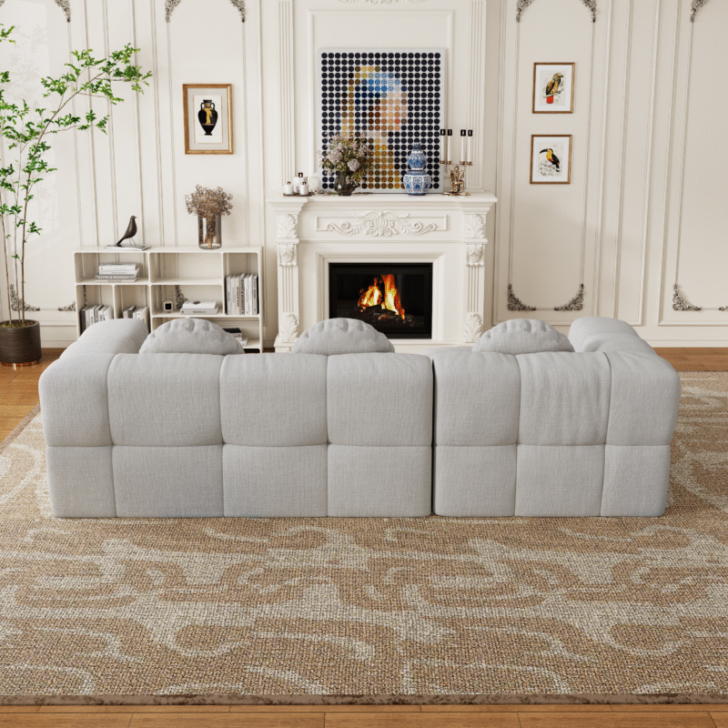 Walker Edison | Modular Minimalist Tufted Sectional Sofa Set with 3 pillows - Image 8