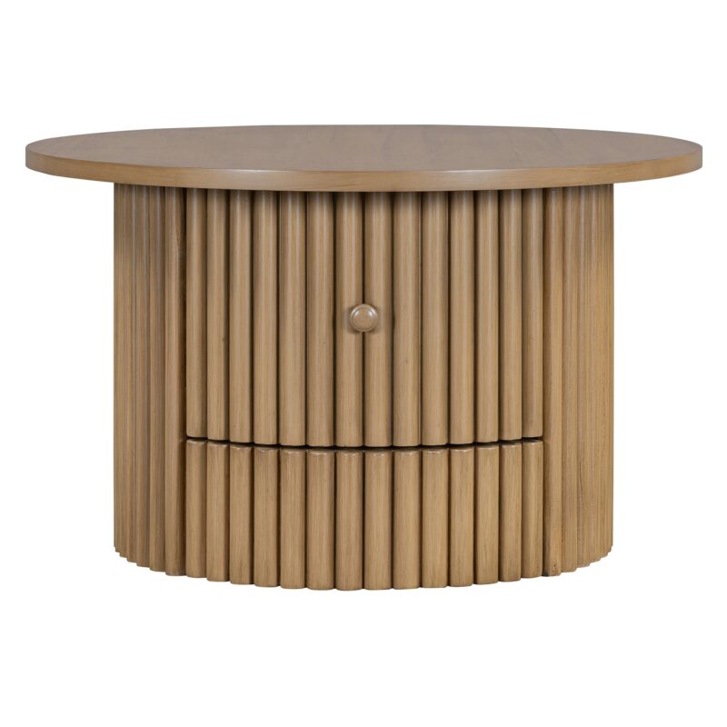 Walker Edison | Reeded Round Coffee Table with a Drawer - Image 14