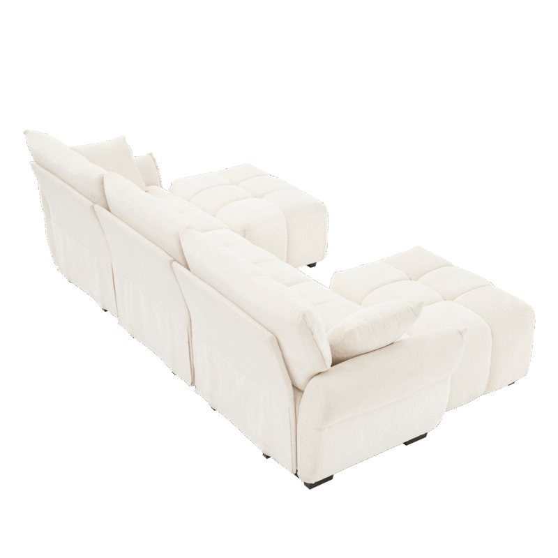 Walker Edison | Chenille Tufted 3 Seater Sofa Set With Ottoman And Throw Pillows - Image 6
