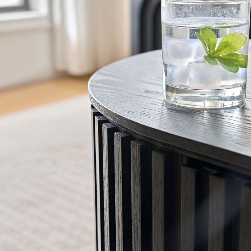 Walker Edison | Reeded Oval Wood Coffee Table With Drawer - Image 6
