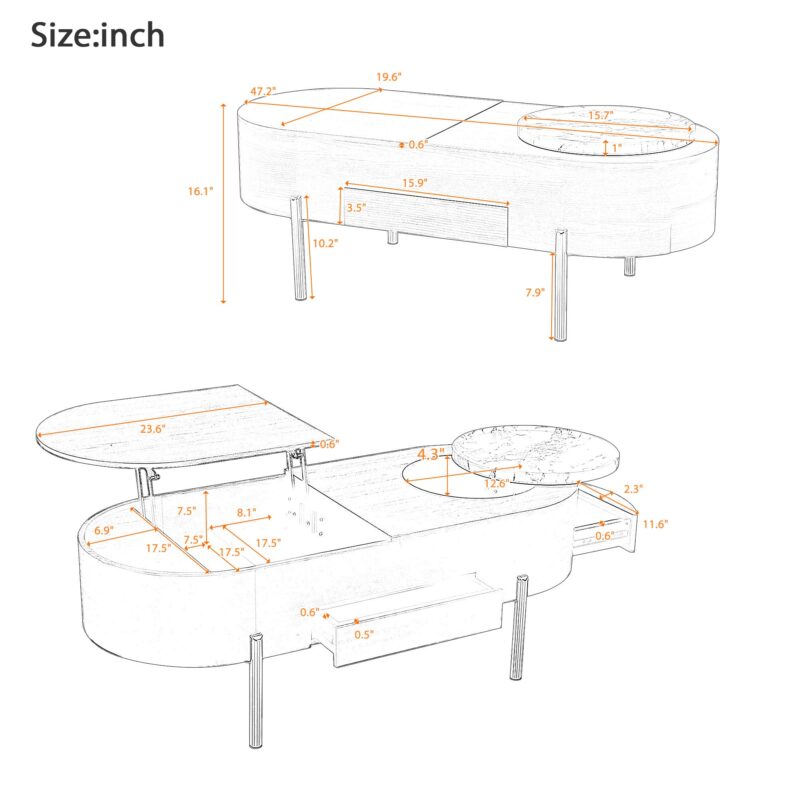 Walker Edison | Modern Lift Top Coffee Table with Marble Pattern Tray and Storage - Image 23