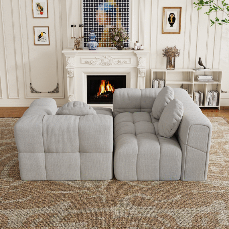 Walker Edison | Modular Minimalist Tufted Sectional Sofa Set with 3 pillows - Image 9