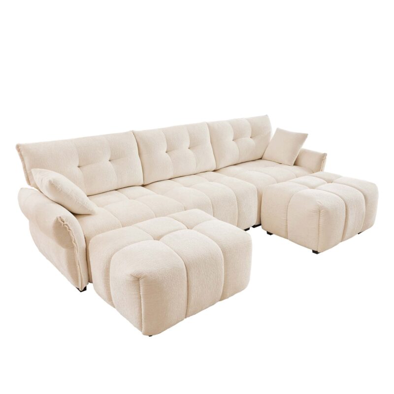 Walker Edison | Chenille Tufted 3 Seater Sofa Set With Ottoman And Throw Pillows - Image 8