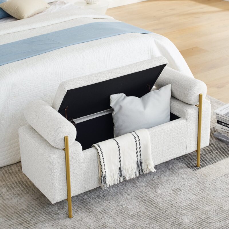 Walker Edison | Minimalist Upholstered Linen Storage Bench - Image 4