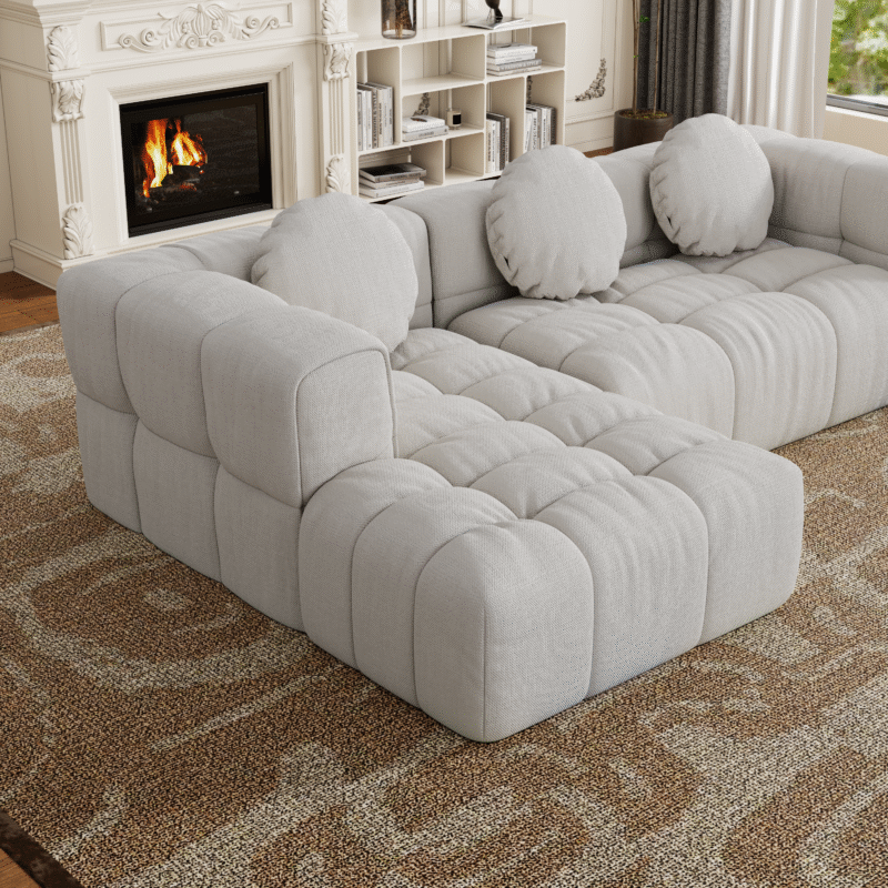 Walker Edison | Modular Minimalist Tufted Sectional Sofa Set with 3 pillows - Image 12