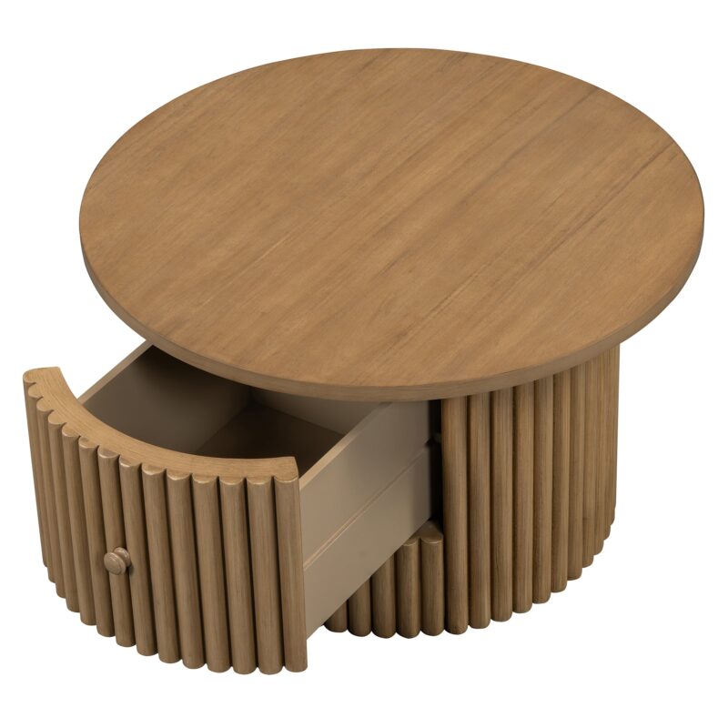 Walker Edison | Reeded Round Coffee Table with a Drawer - Image 10