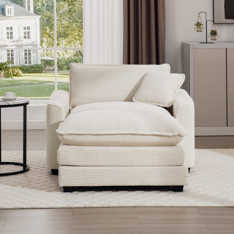 Walker Edison | Corduroy Deep Seat Cloud Accent Chair with Ottoman Set - Image 2