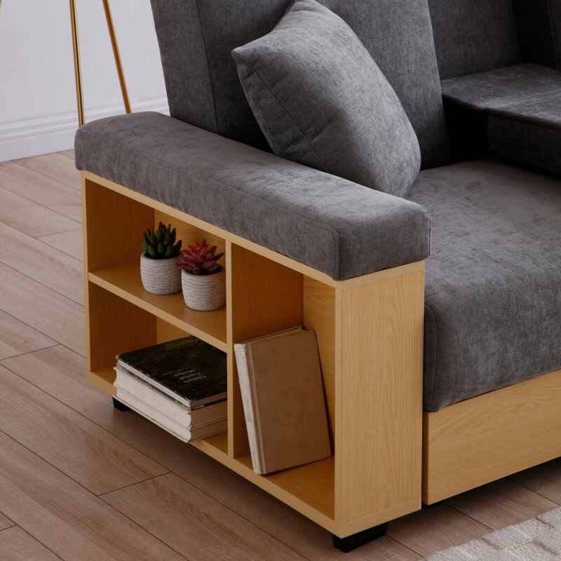 Walker Edison | Grey Multifunctional Convertible Sleeper Bed Sofa with Storage Ottoman - Image 5