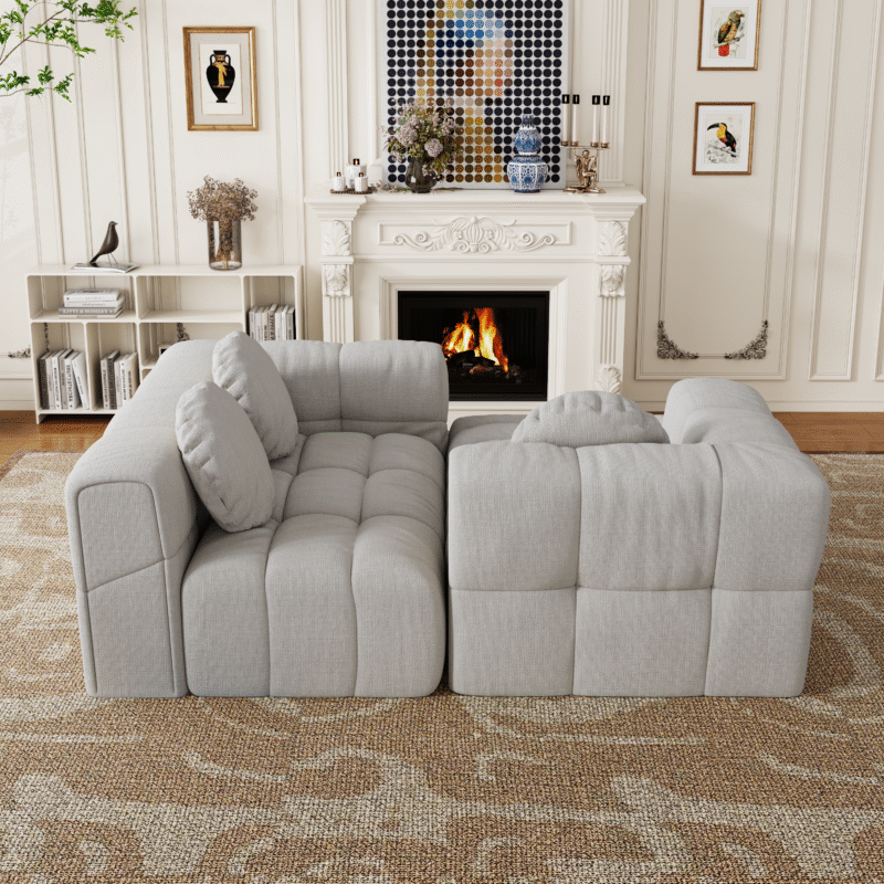 Walker Edison | Modular Minimalist Tufted Sectional Sofa Set with 3 pillows - Image 6