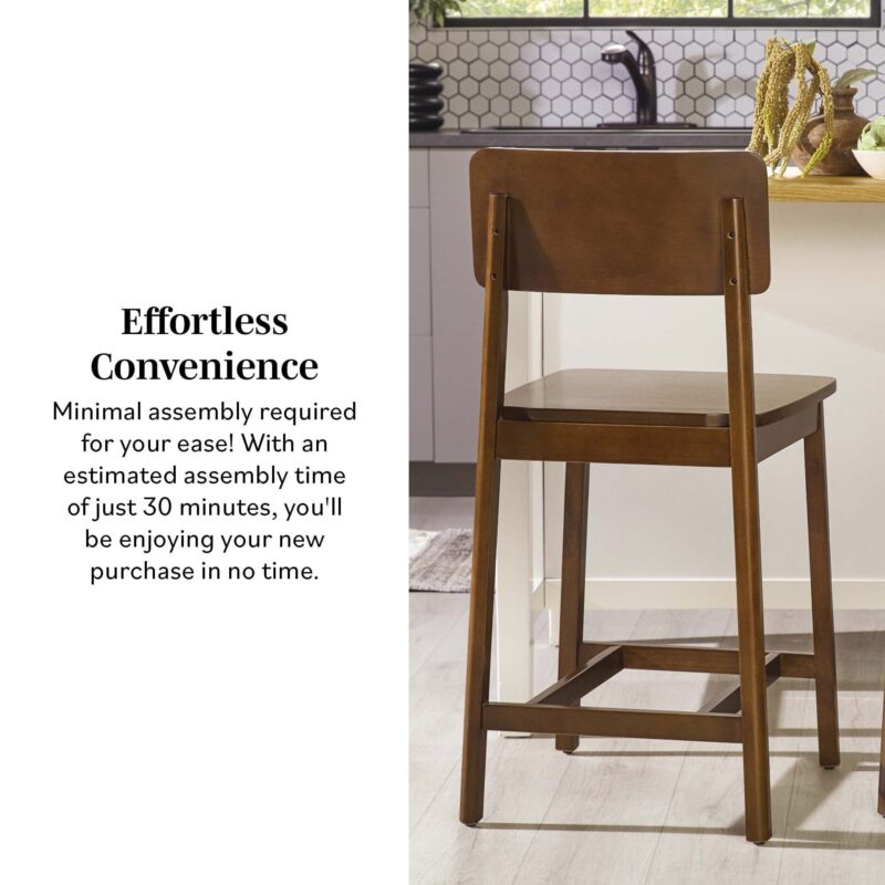 Minimalist Solid Wood Counter Stool, Set of 2 - Image 2