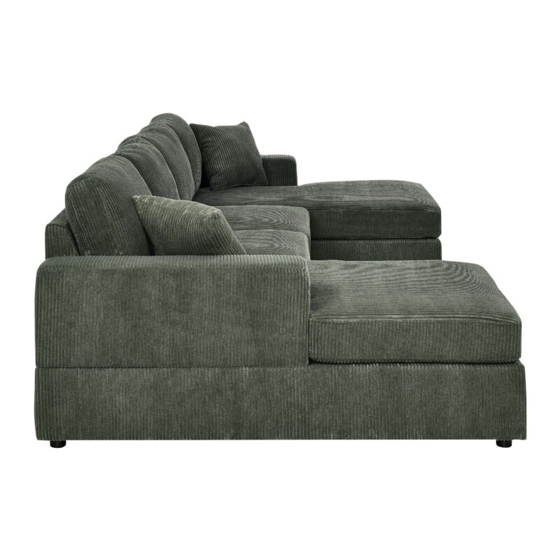 Walker Edison | Coastal Green Corduroy Double-Chaise Cloud Sectional Sofa - Image 3