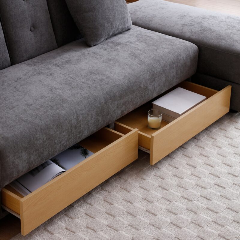 Walker Edison | Grey Multifunctional Convertible Sleeper Bed Sofa with Storage Ottoman - Image 2