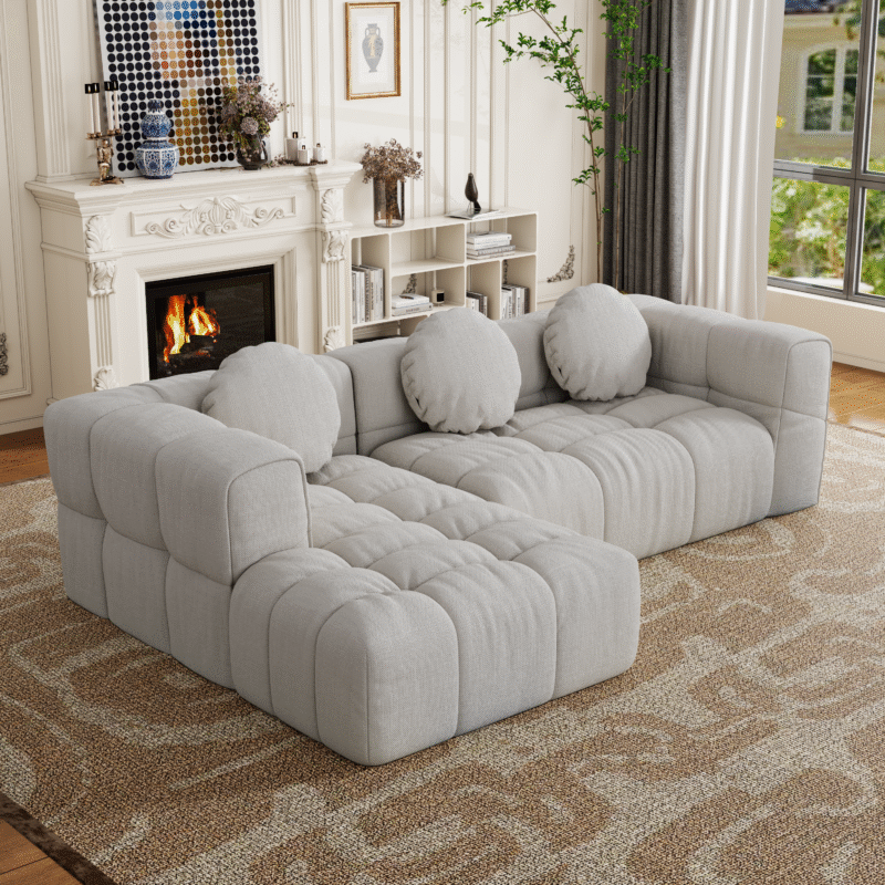 Walker Edison | Modular Minimalist Tufted Sectional Sofa Set with 3 pillows - Image 4